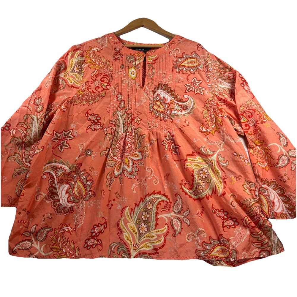 George Silk Blend‎ Boho Top Women's Size 3X Lightweight Orange Paisley Flowy